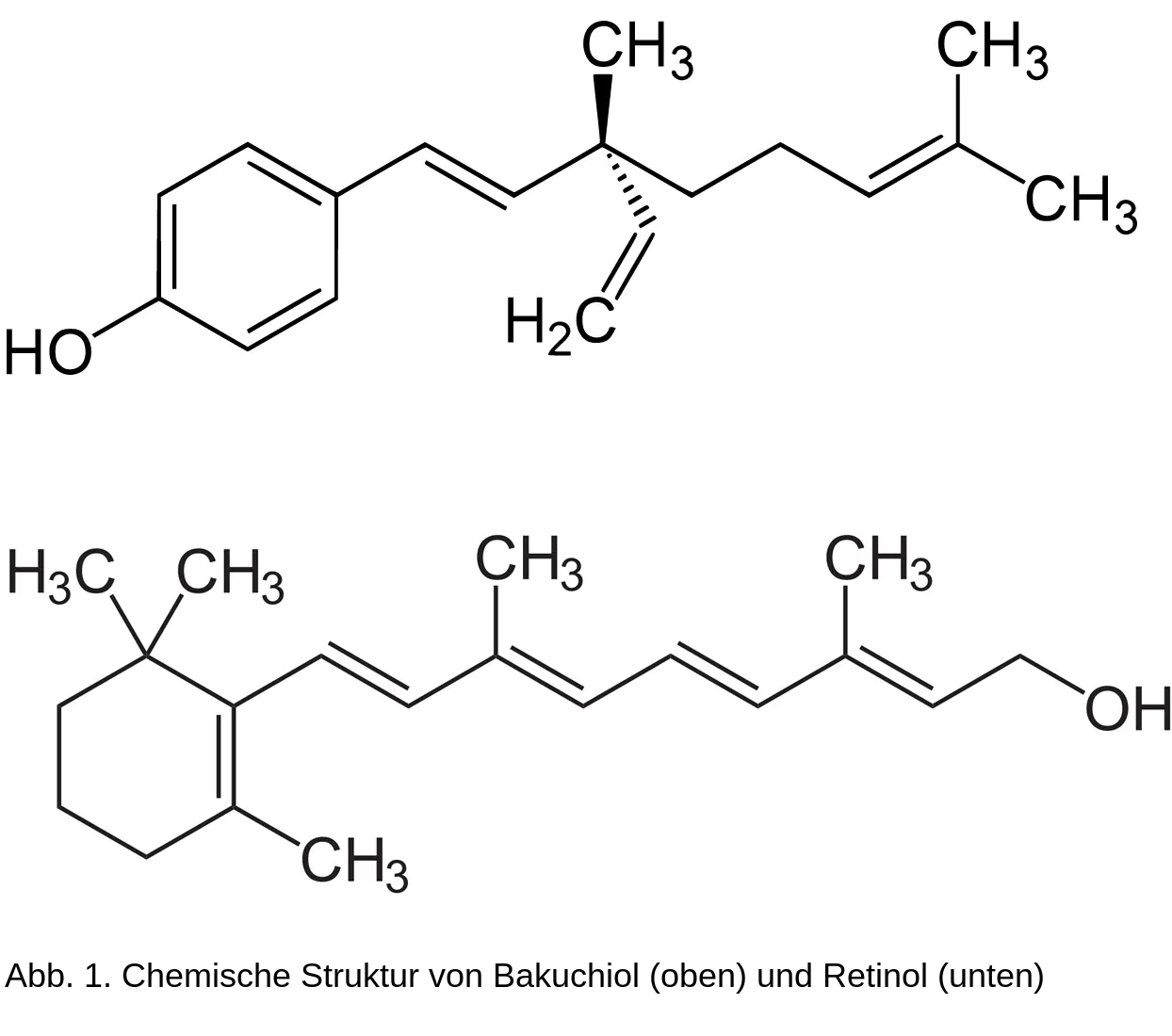 Bakuchiol und Retinol – chemische Struktur