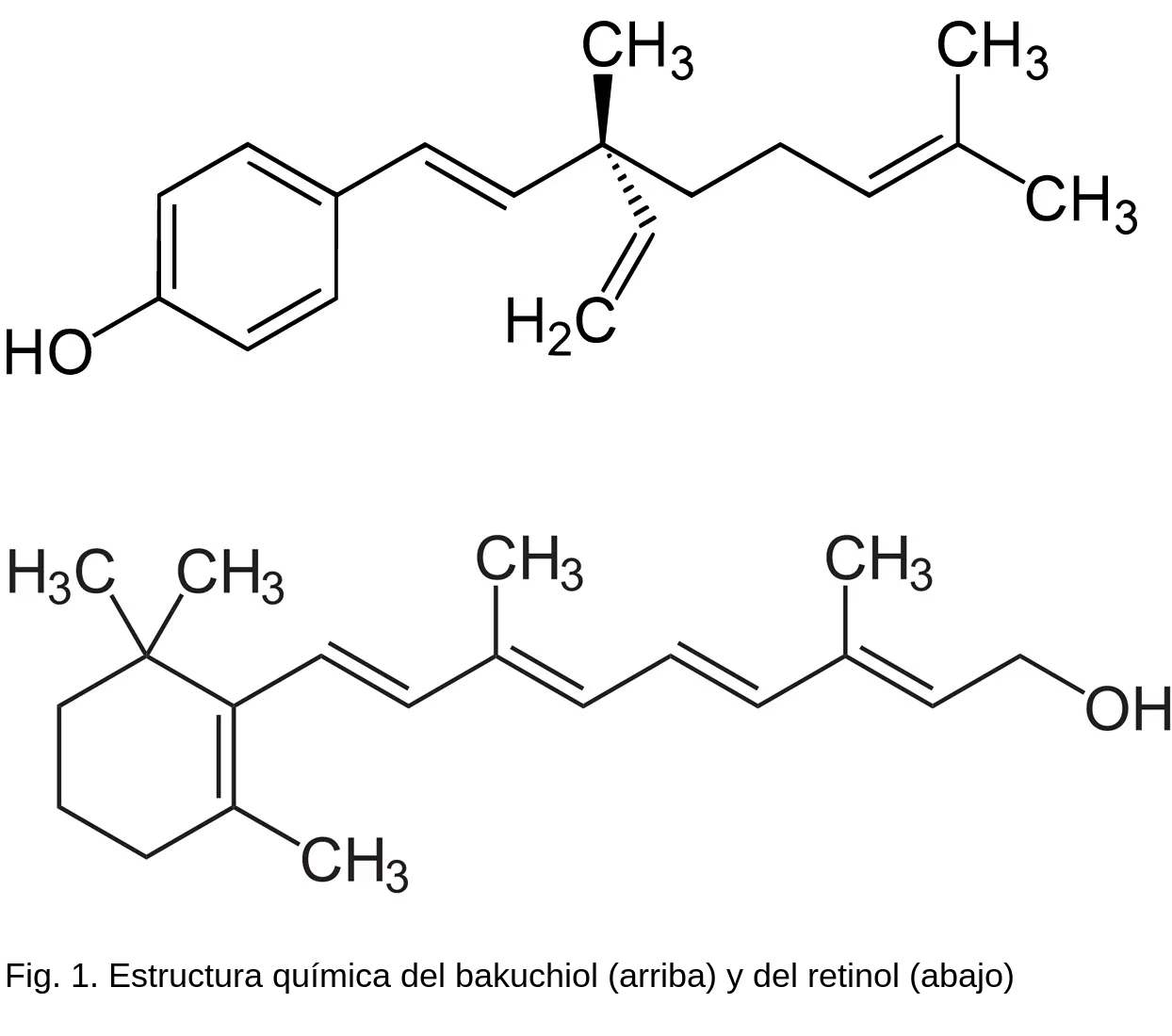 Bakuchiol y retinol – estructura química
