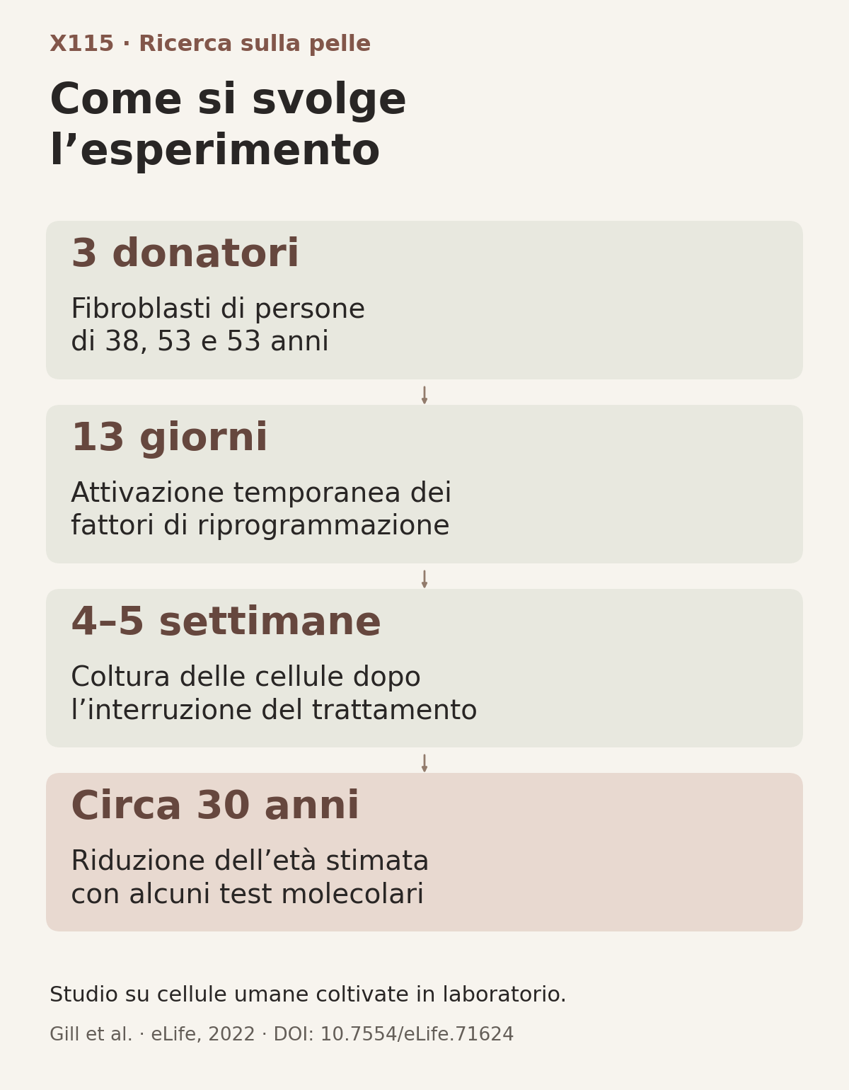 Le fasi dell’esperimento: tre donatori, 13 giorni di riprogrammazione, 4–5 settimane di coltura e circa 30 anni in meno secondo alcuni test molecolari